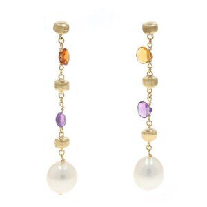 Marco Bicego Freshwater Pearl Citrine Amethyst Dangle Earrings Yellow Gold 18k